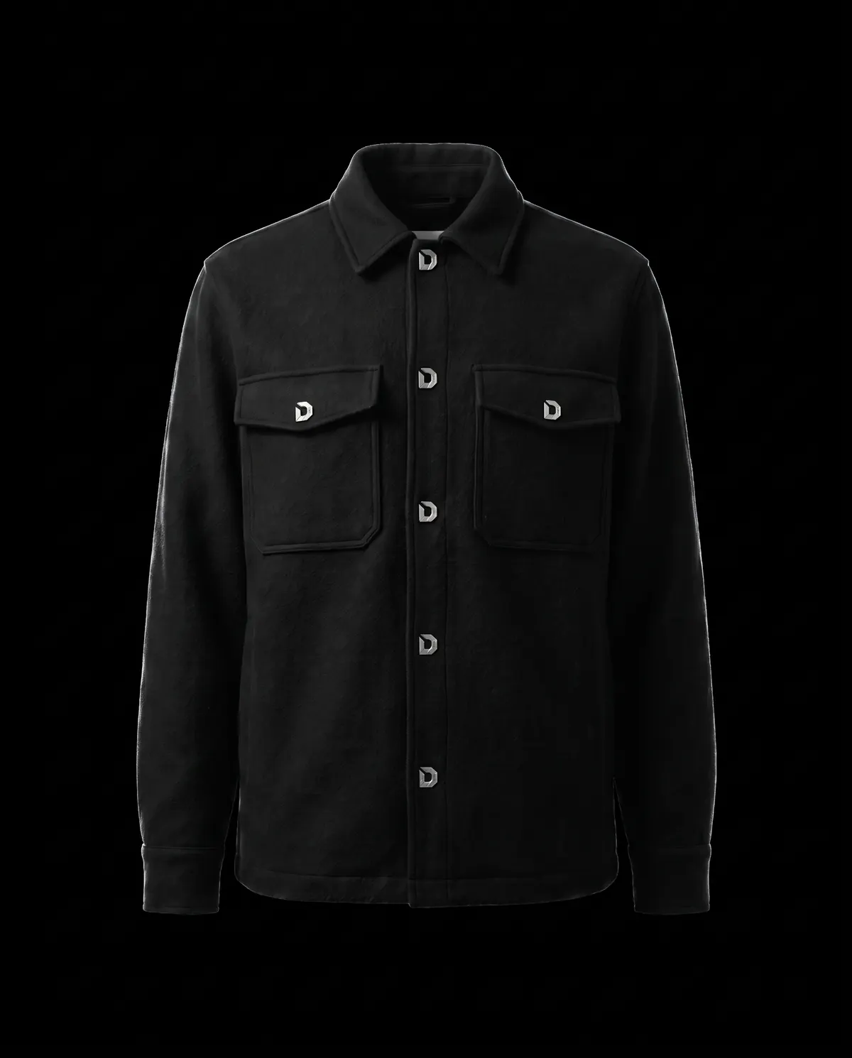 Melton Overshirt in Black, front view
