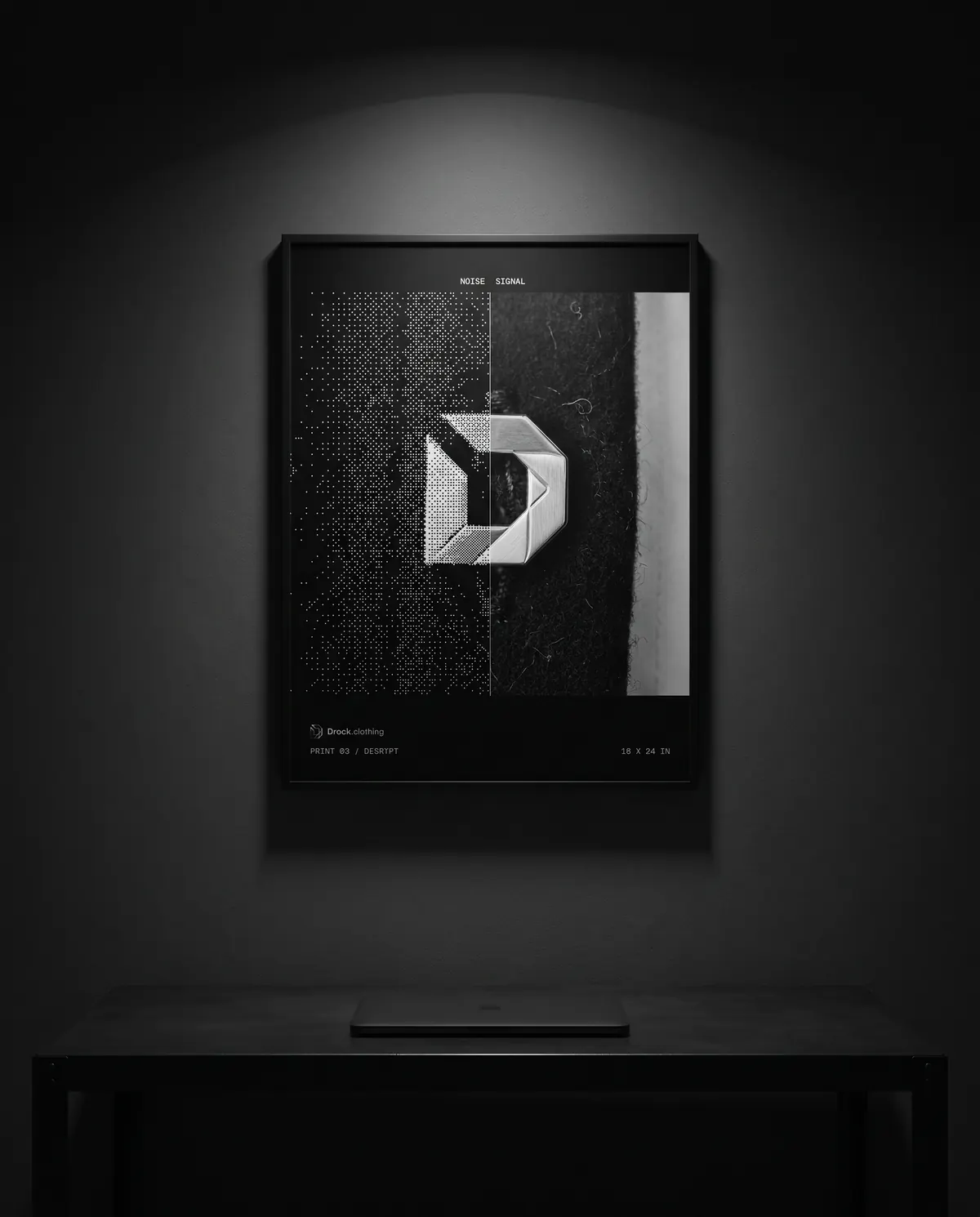 Print 03: Decrypt, framed on a concrete wall.