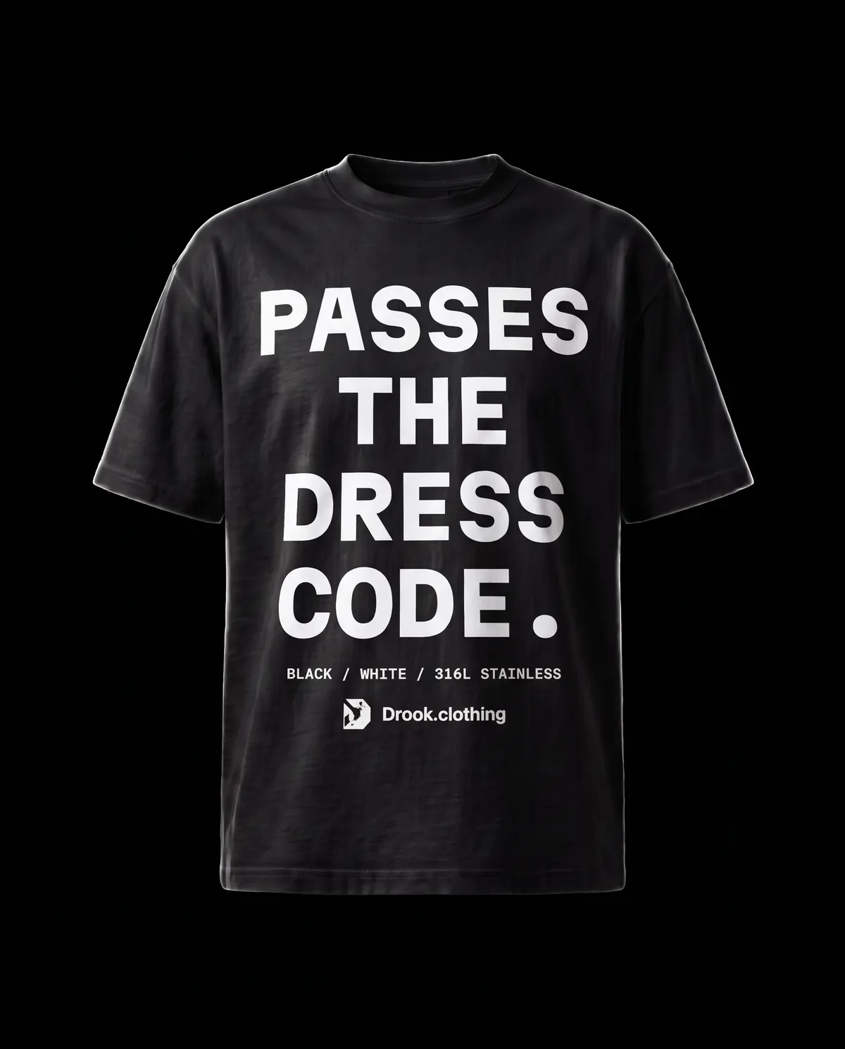 Dress Code Tee in Black, front view