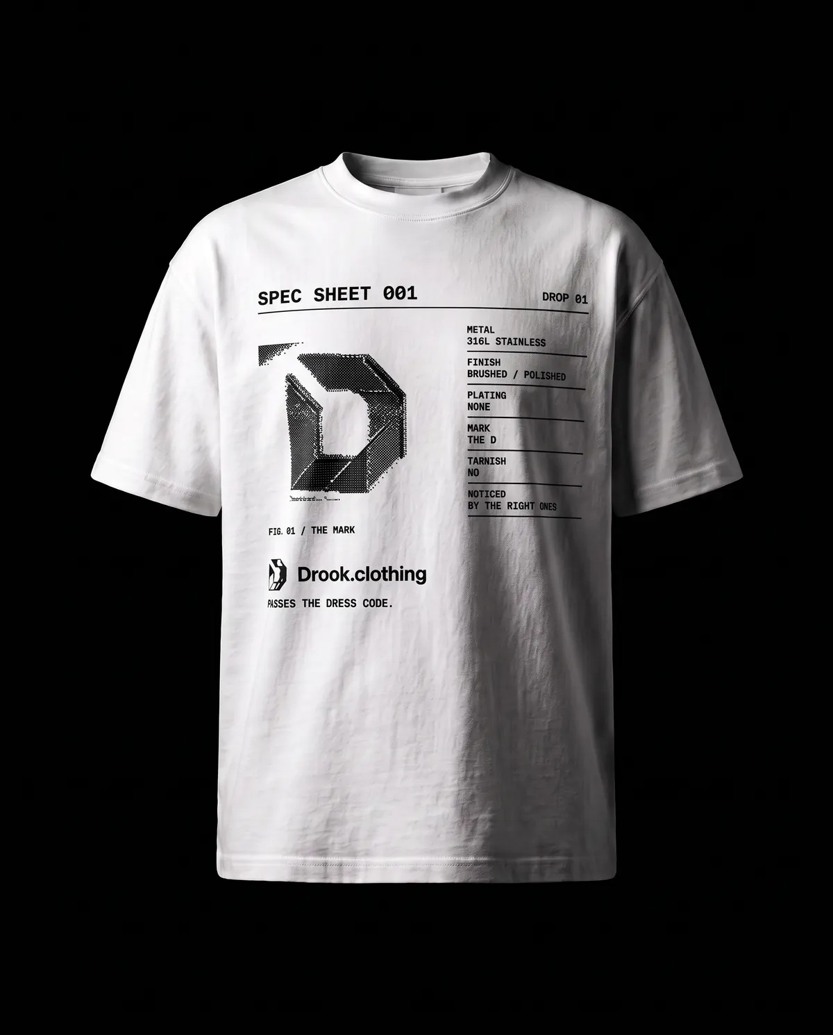 Spec Sheet Tee in White, front view