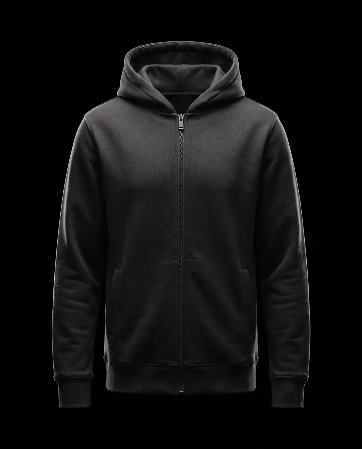 Zip Hoodie in Black, front view